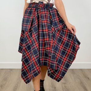 NWT Red and Navy Plaid Asymmetrical Kate Hewko Skirt with Pockets